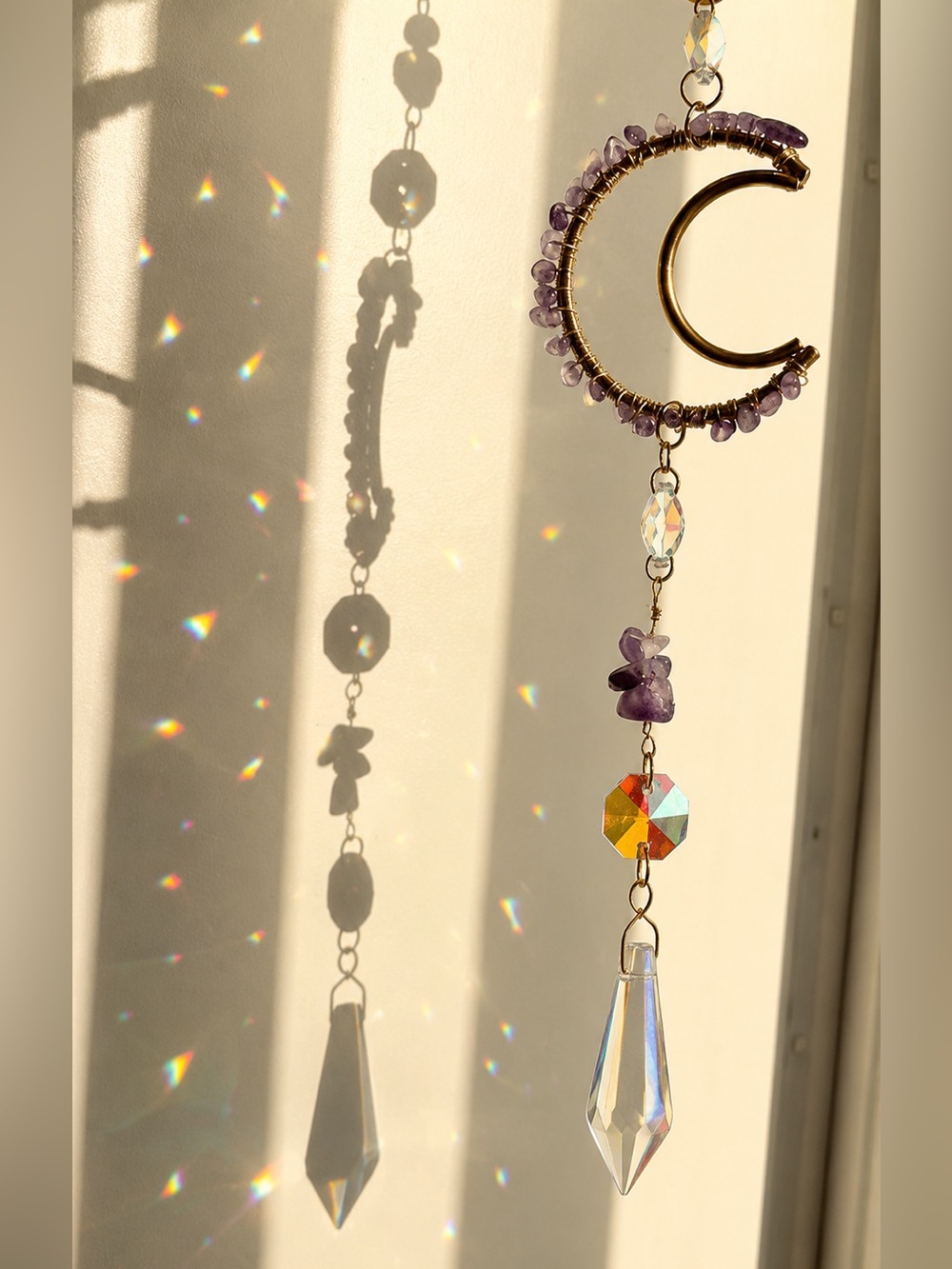 Acrylic Prism Suncatcher with Purple Beads